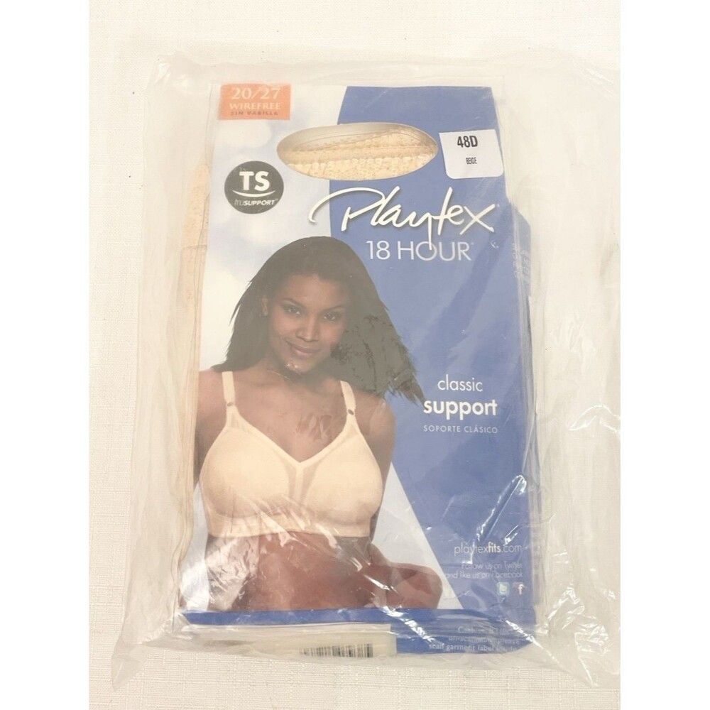 Playtex 18-Hour Bra 48 D 48D Style 0027 Classic Support Wire Free Wireless Beige